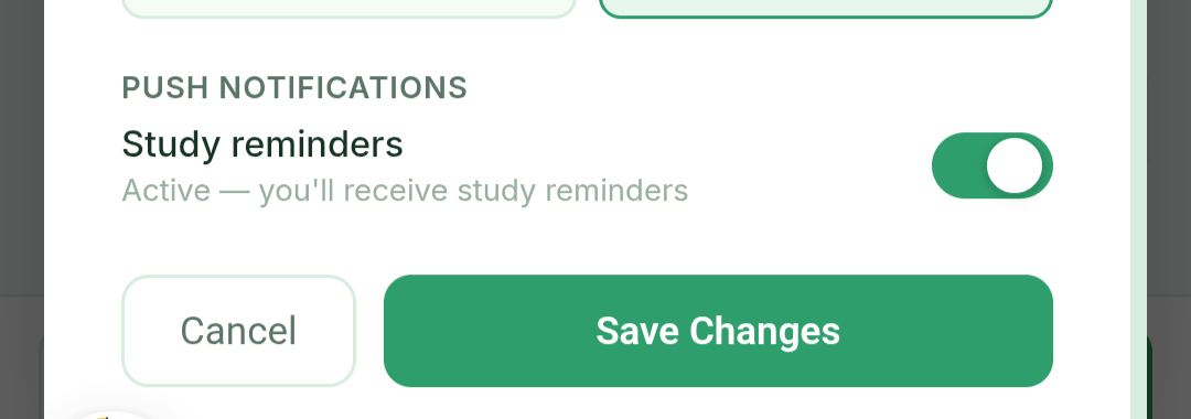 Settings — notifications toggle
