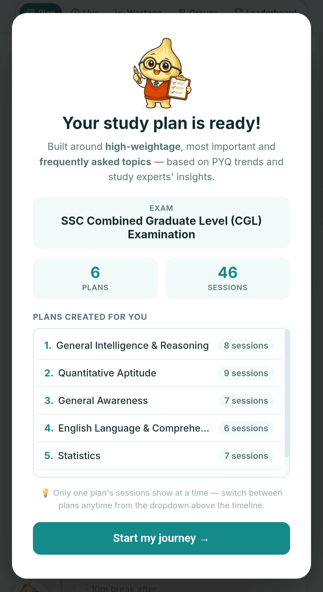 Plan summary screen