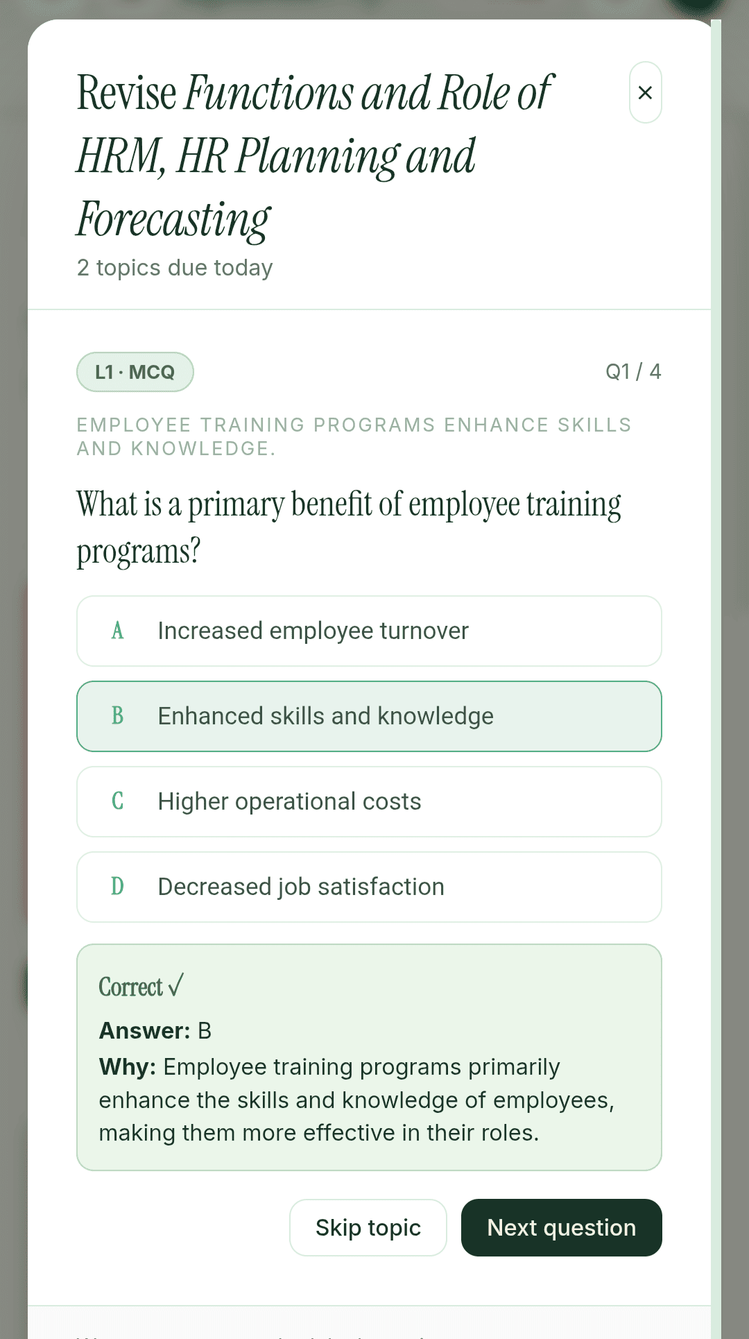 Revision quiz — MCQ format